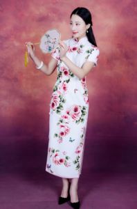 桑蚕丝印花旗袍